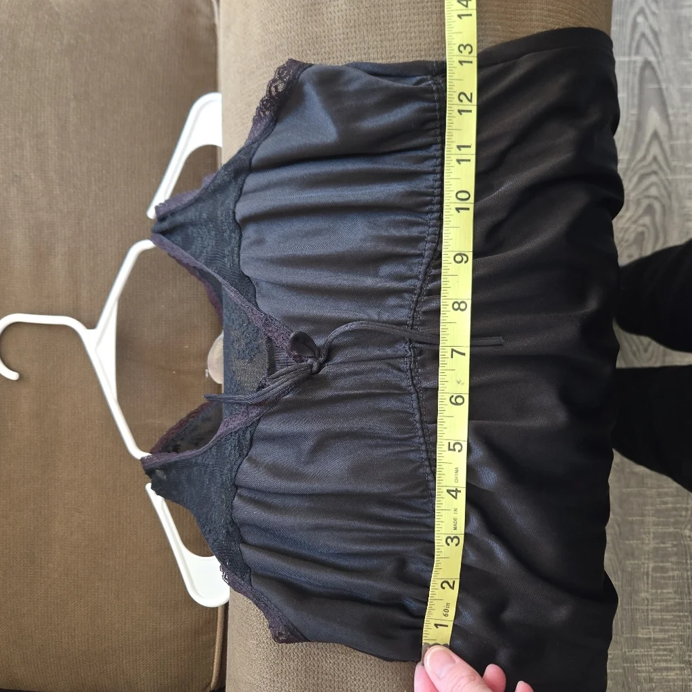 Vintage Satin Slip Dress Size M Black‎ Lace Made In USA Coquette Romantic Gothic - Picture 9 of 10